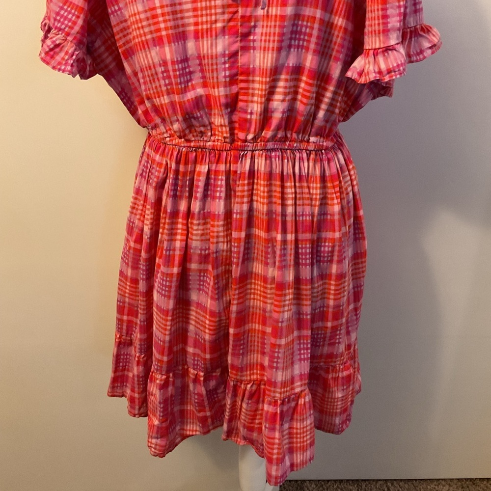 Terra & Sky Pink Plaid Ruffle Dress V-Neck Short Sleeve Plus Size 1X - Picture 11 of 11